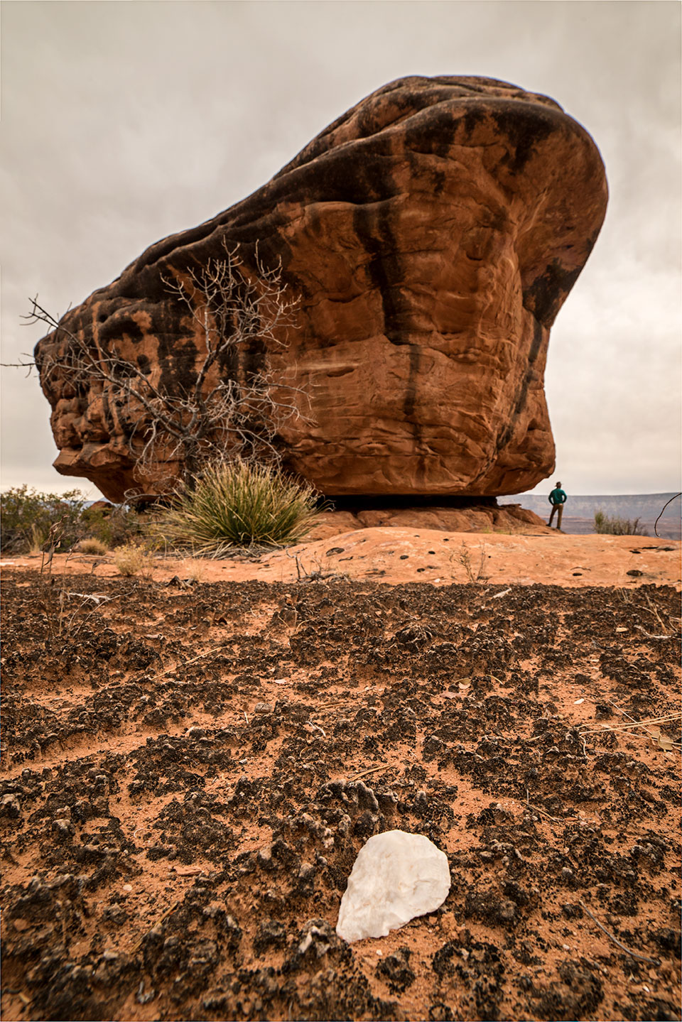 An ancient spear point lies in the Esplanade soil below Fishtail Mesa.By Bill Hatcher