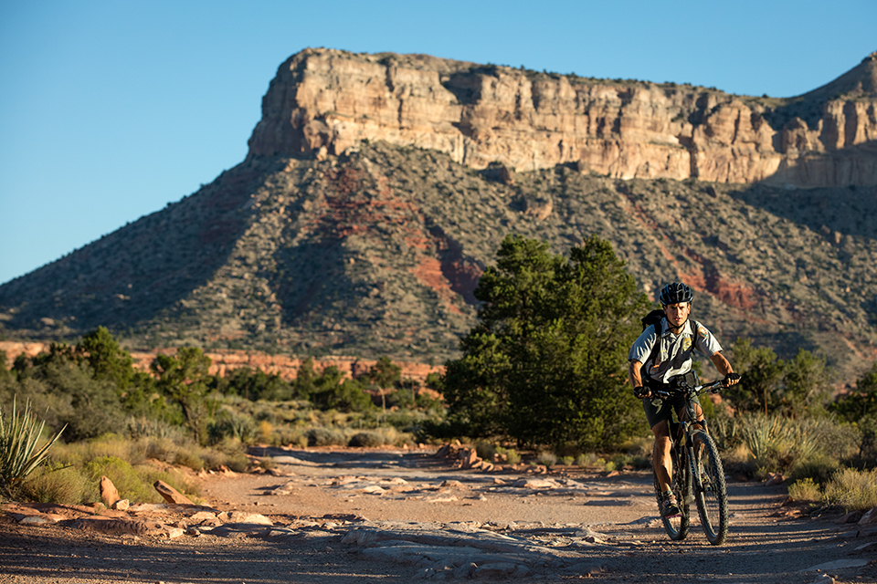 Park Service ranger Todd Seliga has patrolled half a million acres of the Toroweap area on mountain bike, raft and foot for eight years. By John Burcham