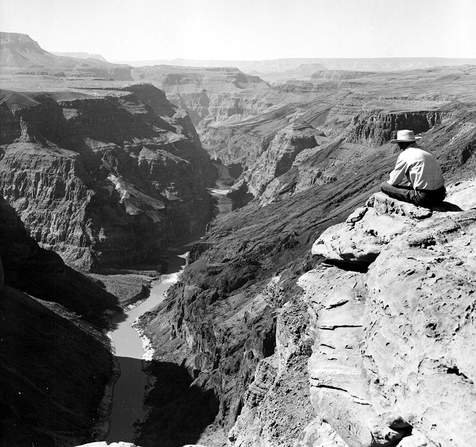 John H. Riffey, who served as Toroweap’s ranger from 1942 until his death in 1980, takes in a similar view at the overlook in the 1950s. Courtesy of Grand Canyon National Park Museum Collection