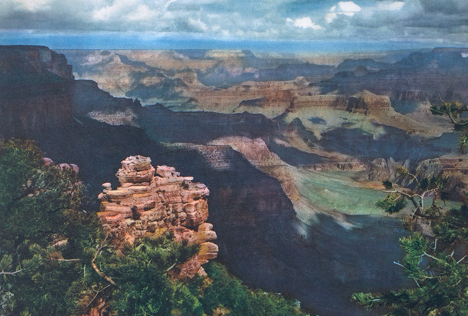 Another Canyon image from our August 1947 issue, this one by William Eymann, depicts shadows drifting across the gorge. “Of color, depth and distance, of mood, mystery and magnificence ... that is the Grand Canyon,” the caption reads.