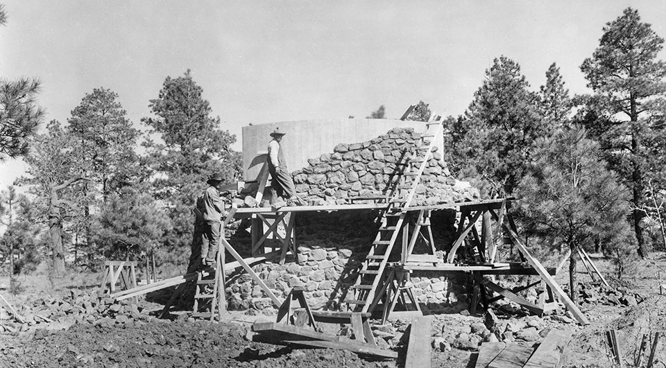 In the late 1920s, Lowell workers build a dome for the 13-inch telescope Tombaugh later used to discover Pluto. | Lowell Observatory