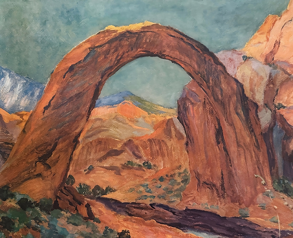 Lillian Wilhelm Smith first visited Rainbow Bridge as a member of Zane Grey’s expedition to the landmark in 1913. Her resulting painting made her, by some accounts, the first person to commit the bridge to canvas.  COURTESY OF WESTERN SPIRIT: SCOTTSDALE’S MUSEUM OF THE WEST