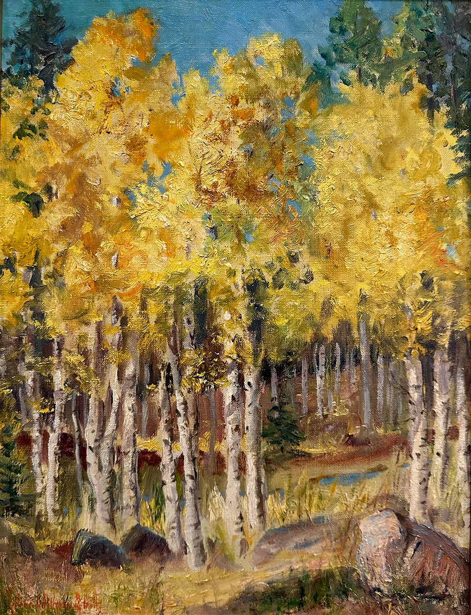 Among the Arizona subjects of Wilhelm Smith’s  paintings were aspens displaying their fall colors in the Flagstaff area’s  San Francisco Peaks.  COURTESY OF WESTERN SPIRIT: SCOTTSDALE’S MUSEUM OF THE WEST