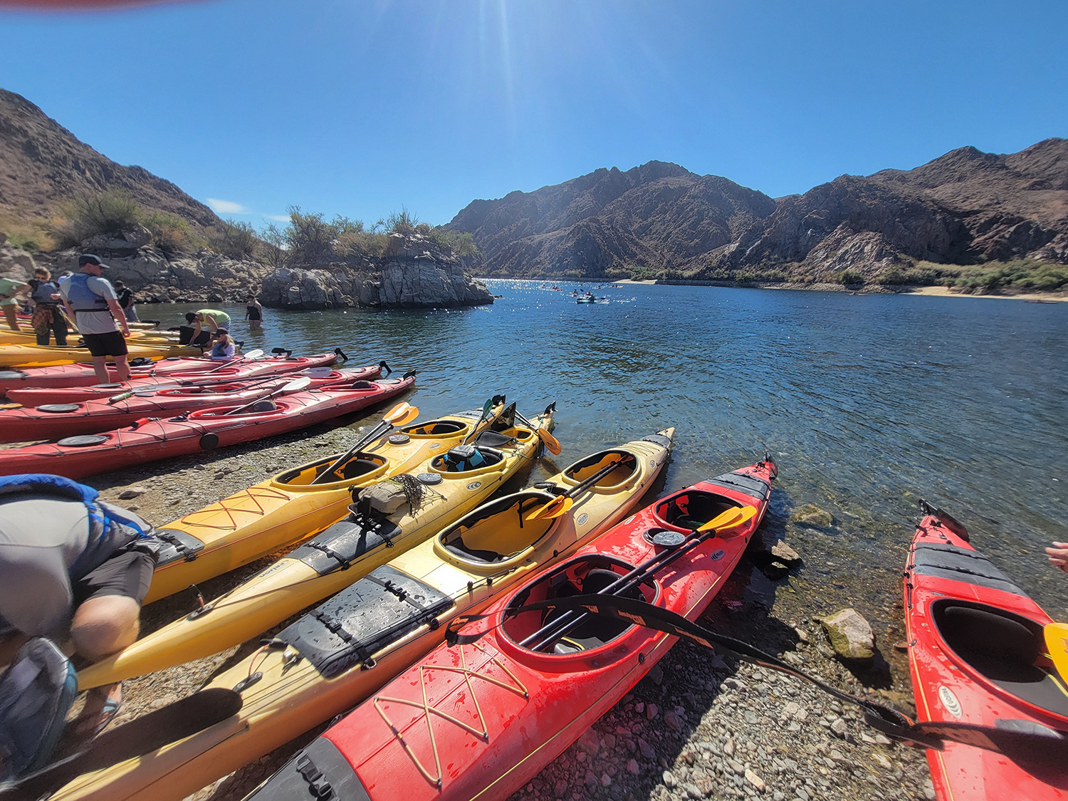 Kayaks line Willow Beach, a destination on the Colorado River in Western Arizona. By James Lowe