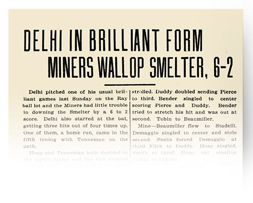 The Arizona Copper Camp, a newspaper in the mining town of Ray, covered Delhi’s stint with the Ray Miners in 1916. | Arizona Historical Society/Newspapers.com