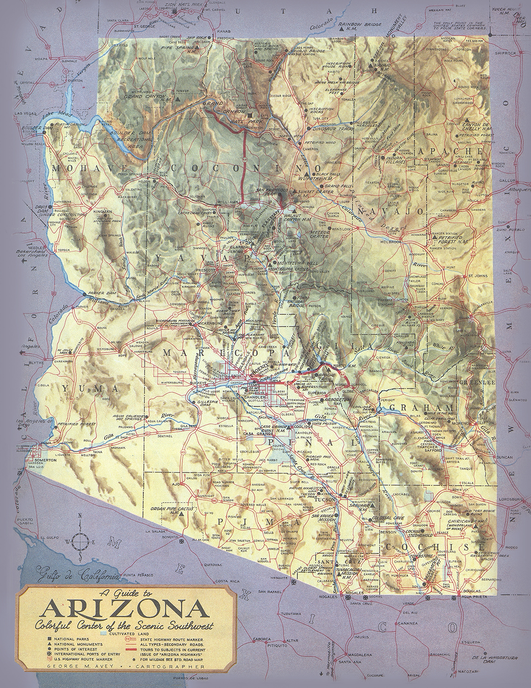 Among George Avey’s countless contributions to Arizona Highways was this map, which appeared in our December 1946 issue. | Arizona Highways Archives