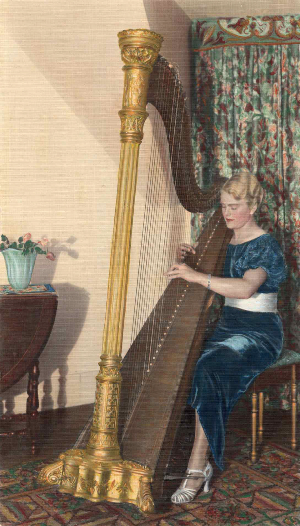 oyce plays the harp in an undated family photo. Although she was a talented musician and writer, she majored in physical education in college. | Courtesy of the Muench Family