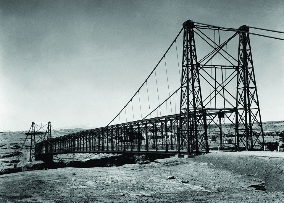 Among the landmarks Wallace photographed was the Cameron Suspension Bridge, now listed on the  National Register of Historic Places. | Arizona Historical Society