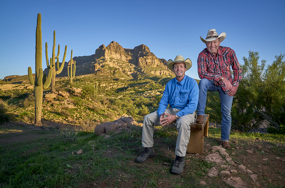 In the present day, Troy (left) and Gil are pictured near Picketpost Mountain — a landmark on the modern Arizona Trail, which crosses the state from north to south. By David Zickl