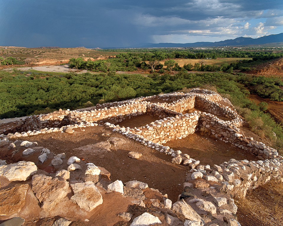 Tuzigoot: The rocky remains at Tuzigoot National Monument (left) overlook the lush Verde Valley and the city of Cottonwood. The Sinagua occupied the ancient village from about a.d. 1000 to 1400 and grew corn, beans, squash, native plants and cotton on the surrounding land. | George H.H. Huey