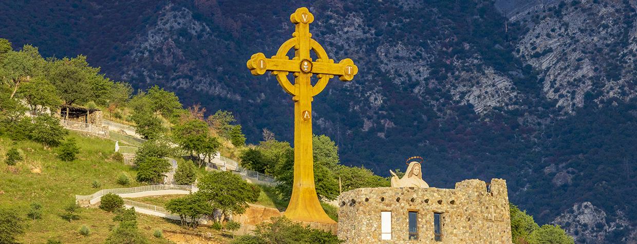 Our Lady of the Sierras includes a 75-foot-high Celtic cross on its grounds in the Huachuca Mountains. By Jeff Maltzman