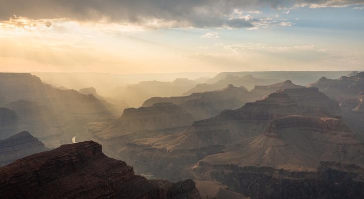Smoke from the Dragon Bravo Fire creates sunbeams in the Grand Canyon just before sunset. By Matt Soeffner